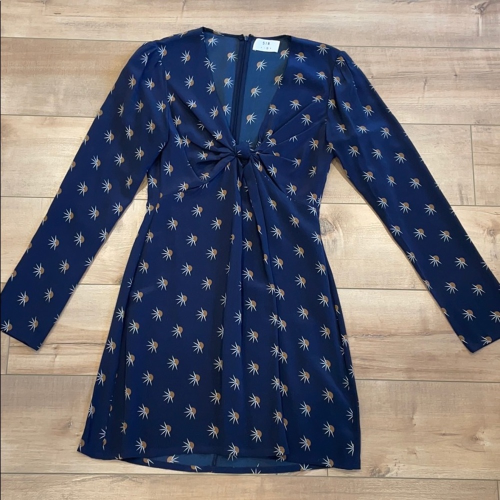 SIR the Label Star Silk Navy Dress Front Knot Sz 2
